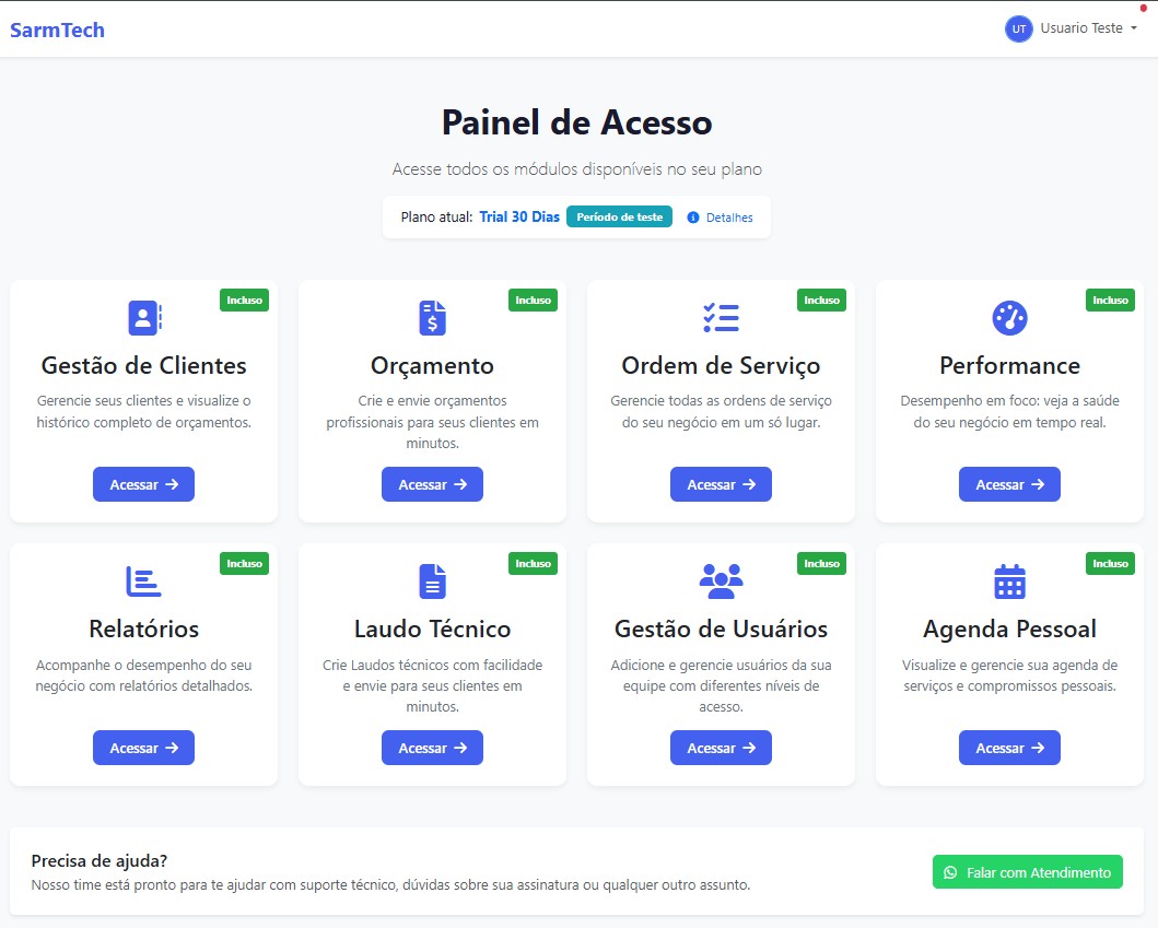 Dashboard do OSflex mostrando gestão de orçamentos e ordens de serviço